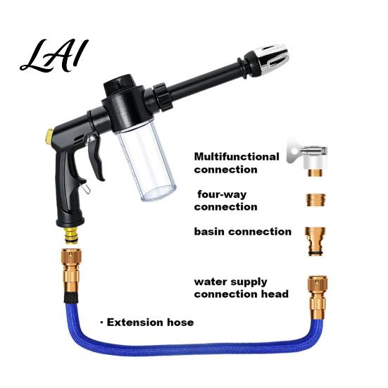 Water Flow Control Nozzle Garden Hose with Foam Cannon 3 Spray Modes High-Pressure Detachable Nozzle Heavy Duty Booster for Car Washing Outdoor
