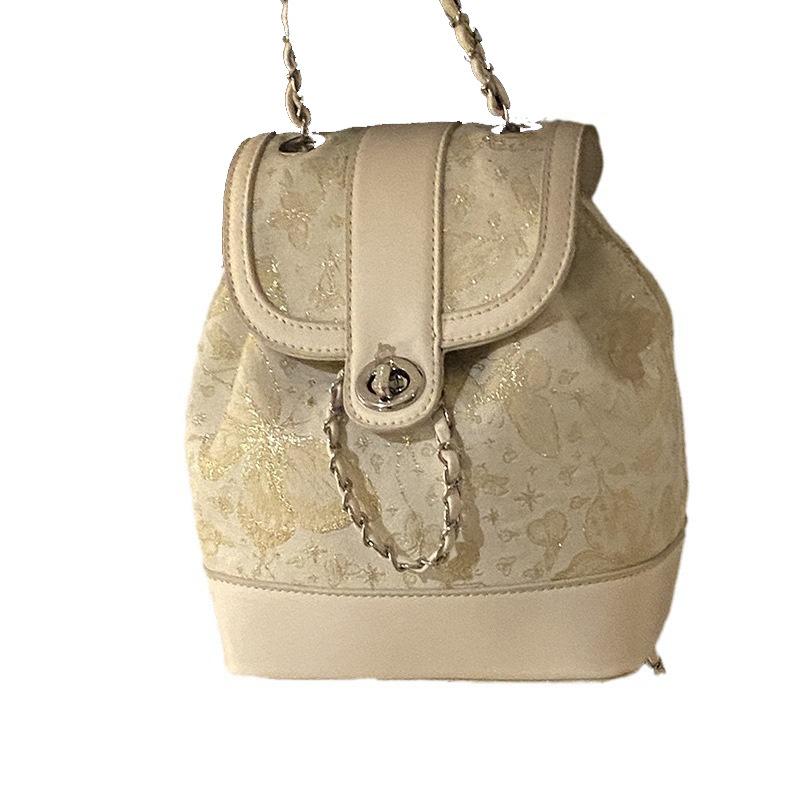 Korean Version of Simple Backpack Bag Women's 2025 New Fashion Chain Backpack Versatile Shoulder Bucket Bag Travel Bag