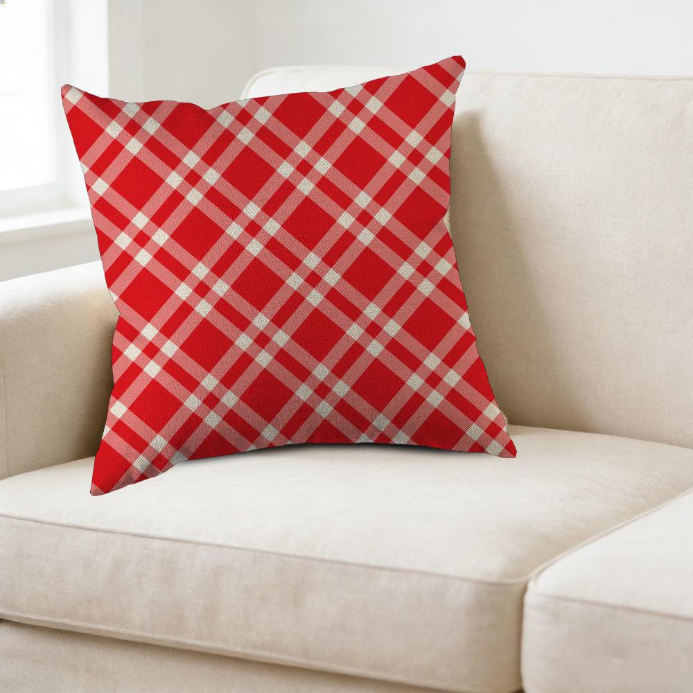 1pc Classic Plaid Cushion Cover Red And White Checkered Pattern Pillowcase For Sofa Bedroom Decorative Throw Case 45x45cm