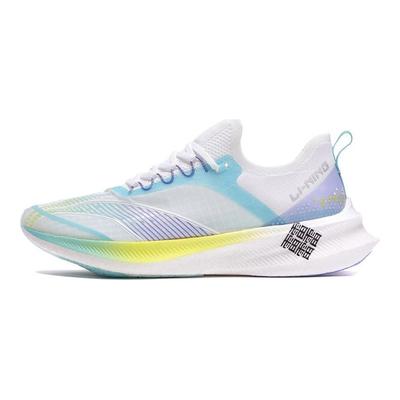 Li Ning Feidian Challenger Tênis de Corrida de Cano Baixo Tecido de Uma Peça Homem Tênis de Corrida Branco Azul Roxo ARMR011-1