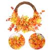 New 14 Inch Artificial Fall Rattan Wreath Harvest Thanksgiving Halloween Home Decor for Front Door with Pumpkins Maple Leaf Berry