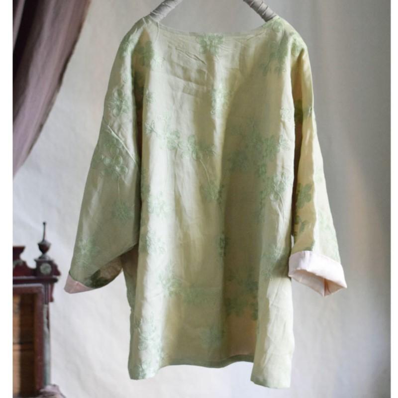 Johnature Women Vintage Shirts Solid Color Double Sided Wearable Summer Chinese Style High Quality Shirts