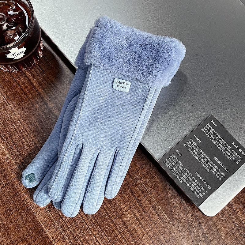Mănuși de ciclism calde de iarnă pentru femei Stil coreean Catifea Îngroșate Rezistente la frig și vânt Ecran tactil Iarnă Piele întoarsă Catifea germană Studenți