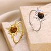 Retro Temperament Stainless Steel Gold Color Sun Flowers Adjustable Opening Rings for Women Finger Charm Jewelry Accessory Gift