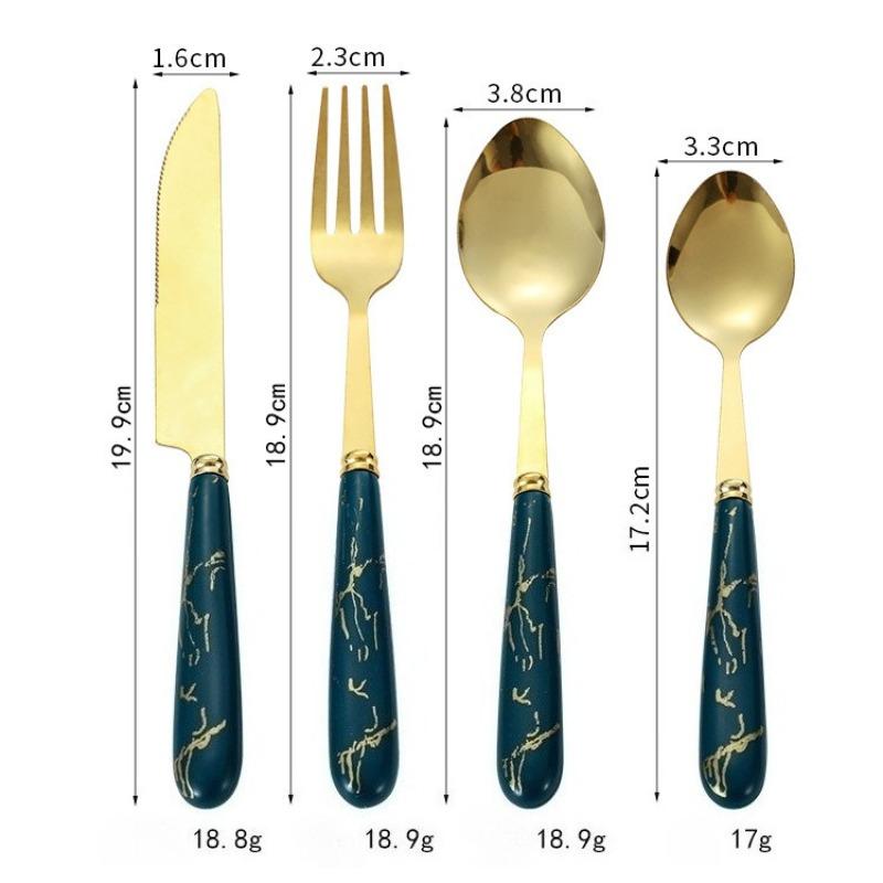 Stainless steel knife, fork, spoon, Nordic 24 piece cutlery set, marble pattern, dessert spoon, steak knife and fork gift box set