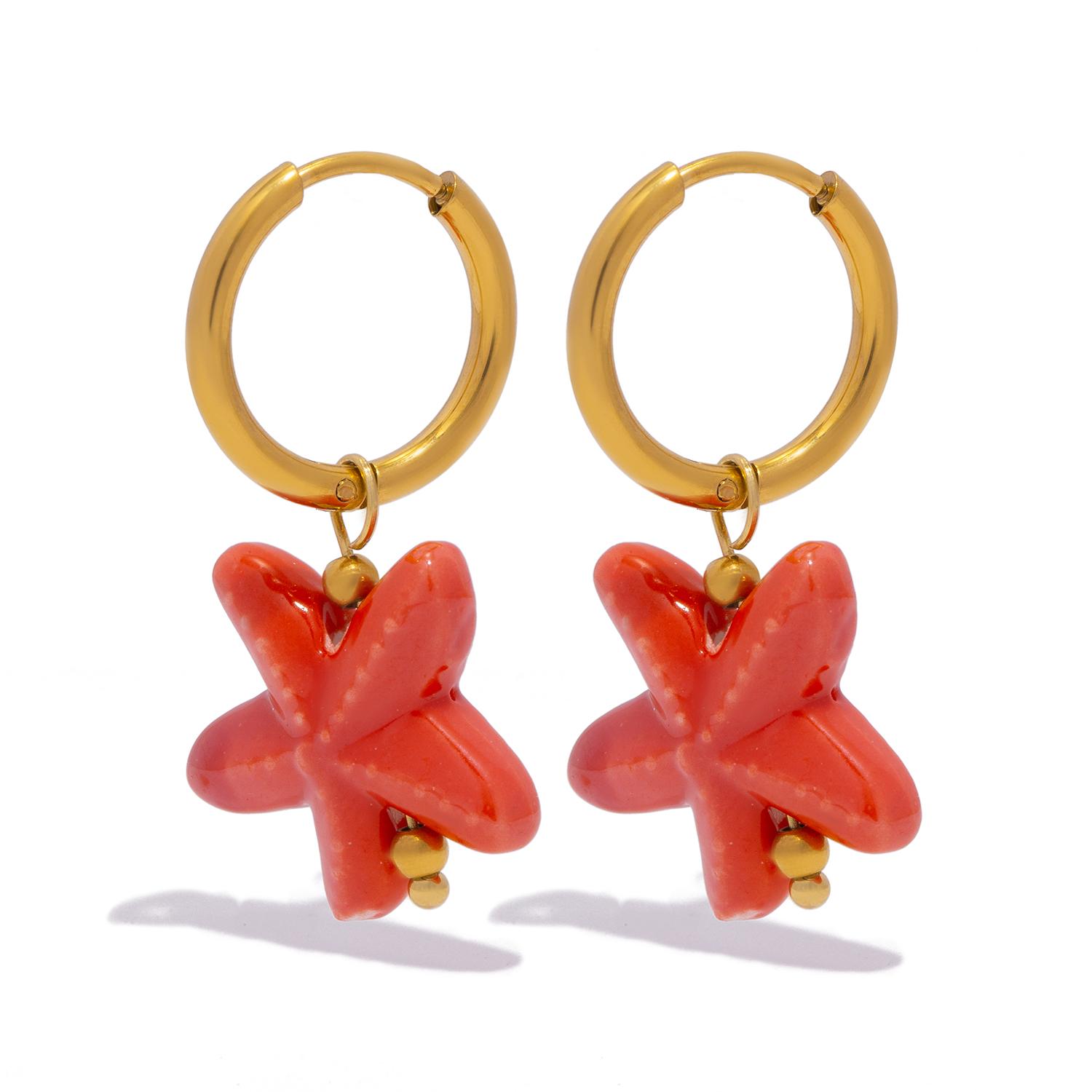 

Ceramic Dopamine Starfish Earrings for Women Colorful Vibrant Pendant Youthful Hypoallergenic Stainless Steel Zircon Gift
