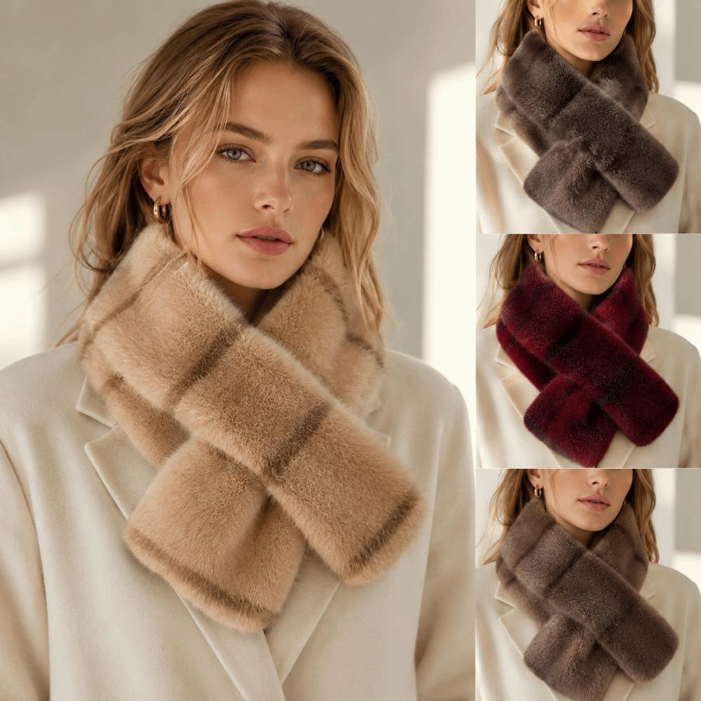 Striped Faux Mink Fur Scarf Thick Warm Neck Scarf Elegant Winter Neck Warmer