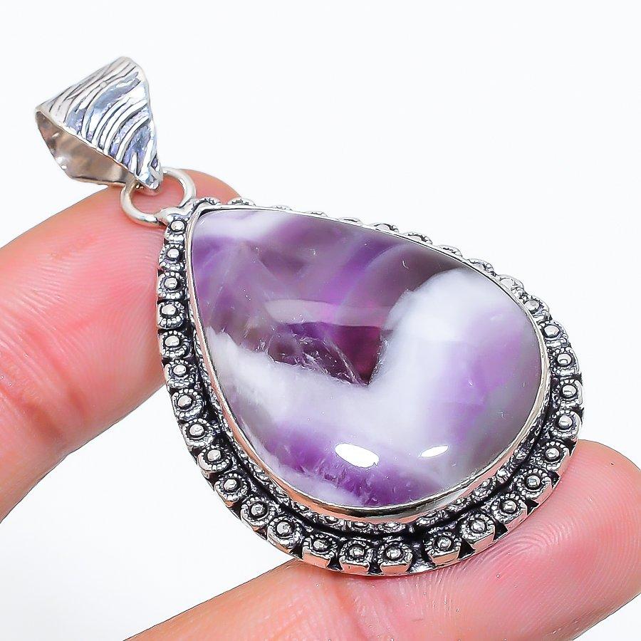 Chevron Amethyst Gemstone 925 Sterling Silver Jewelry Pendant 2.17" SU-10781