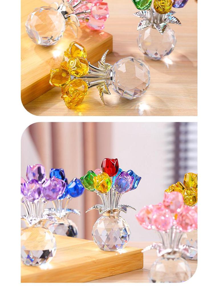 Elegant Crystal Rose Eternal Bloom Ornament - Perfect for Qixi or Valentine's Day Gifts, Living Room Decor, and Handcrafted Art.