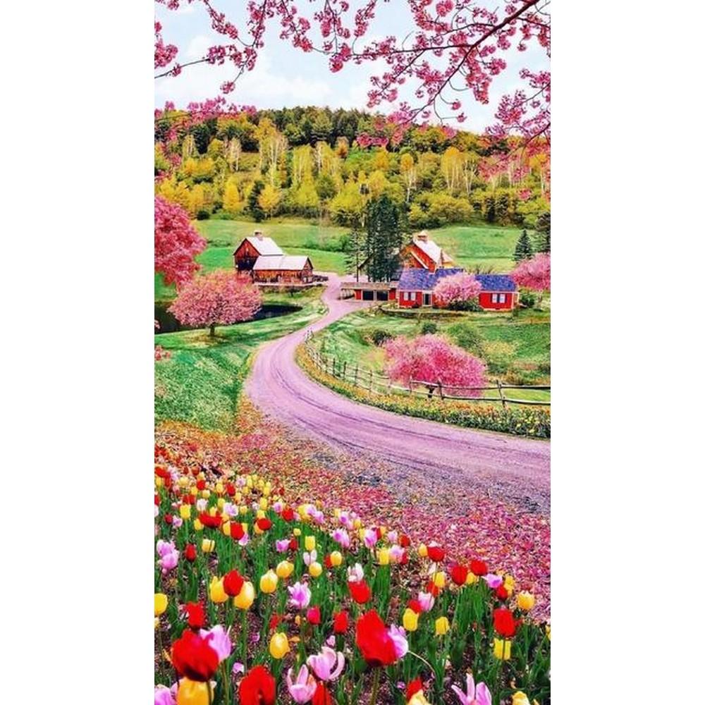 

5D DIY Алмазная картина Розовый цветок Дерево Полная круглая алмазная вышивка крестом Цветы вишни Мозаика Наборы Декор для дома Full Round 40x70CM