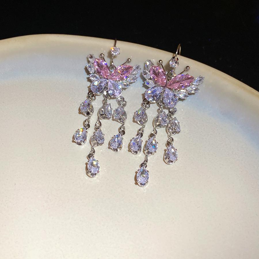 

Korean flash zircon butterfly water drop ear hook ins super fairy sweet and exquisite earrings light luxury high-end earrings women
