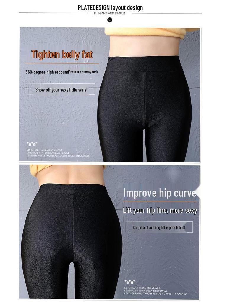 High-Waisted Fleece-Lined Glossy Stirrup Leggings for Outdoors