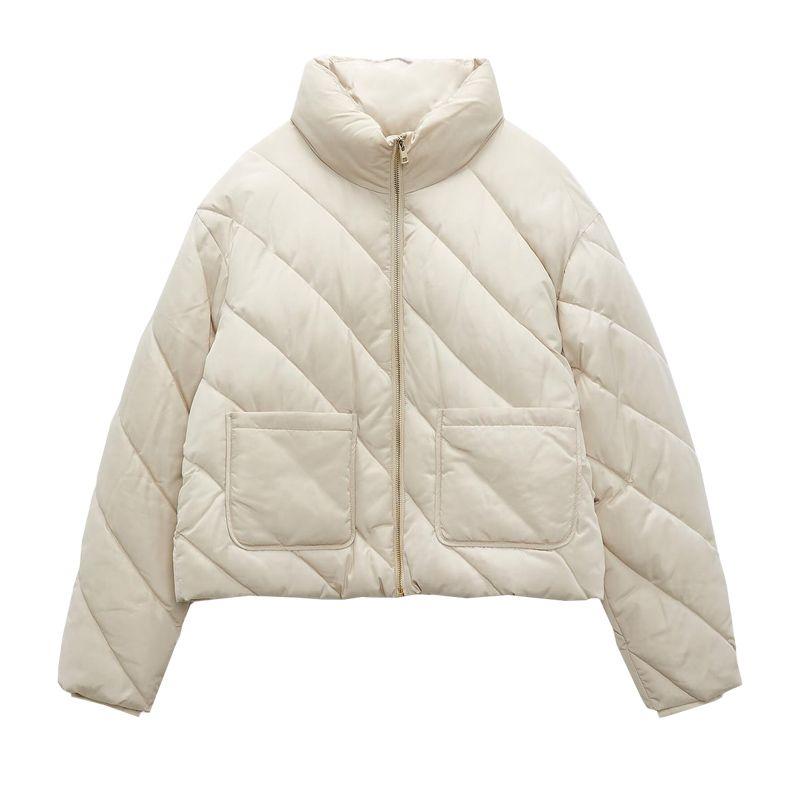 Autumn and Winter New Women Clothes Loose Cotton-Padded Jacket Stand Collar Down Coat Twill Thread Cotton-padded Jacket Jacket 2949222