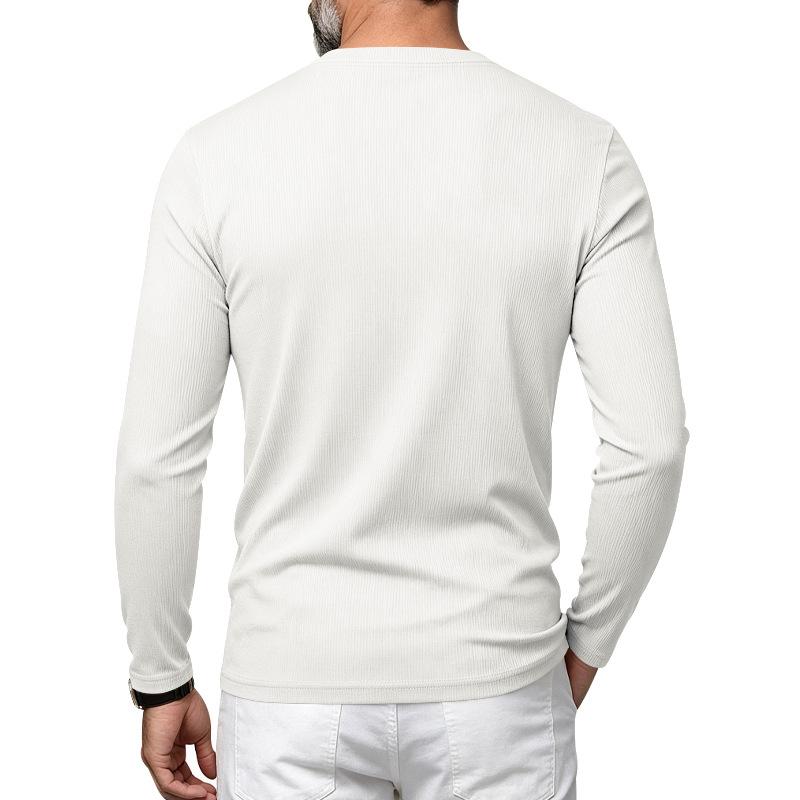T-shirt da uomo a maniche lunghe con scollo a V a coste verticali, elasticizzata, vestibilità slim, maglia base, maglioni casual da indossare quotidianamente