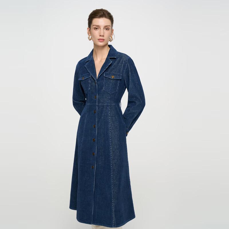 

ELLASSAY Women s Retro Elegant Single-breasted Denim Dress M