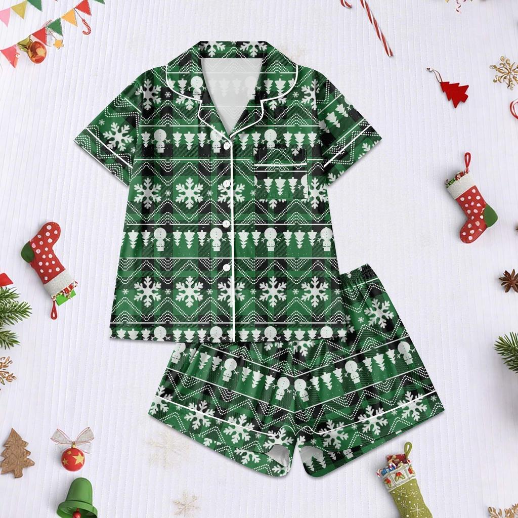 Women's Pajamas Fashion Two-Piece Shirt Shorts Set Soft Holiday Casual Clothing Set