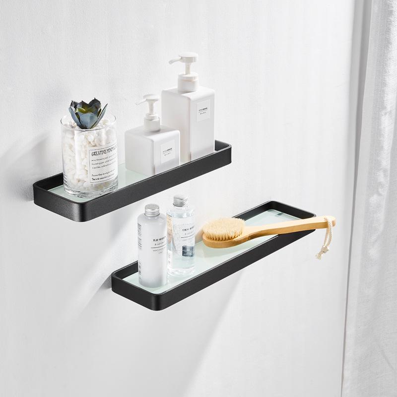 Black Space Aluminum Bathroom Tray - No-Drill, Nail-Free Storage Rack for Toilets and Dressing Tables