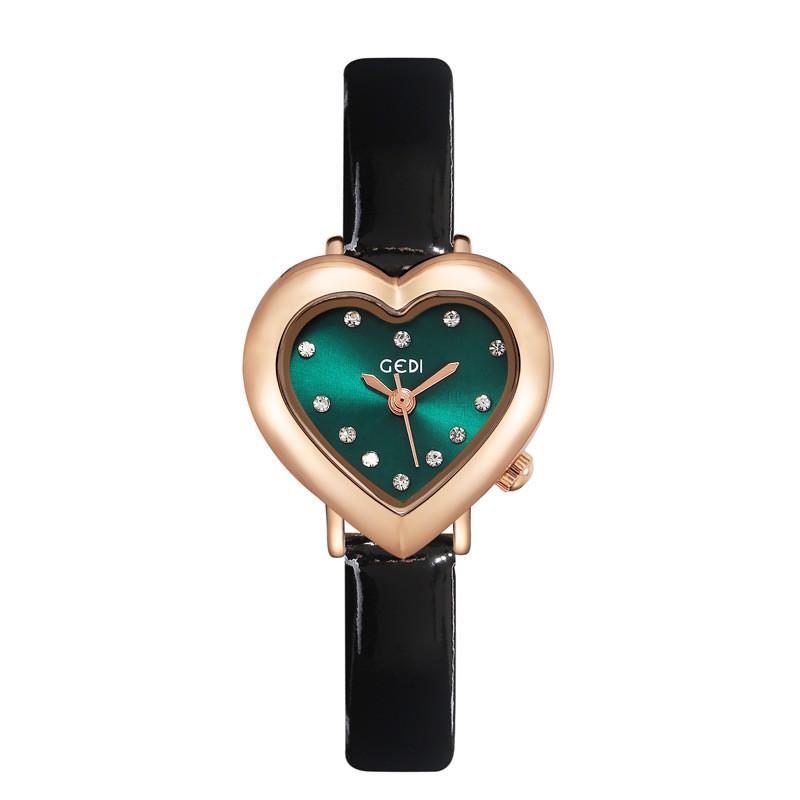 

Women Heart Shaped Fashion Quartz Watch Waterproof With Decorative Dial For Daily Wear Green Black
