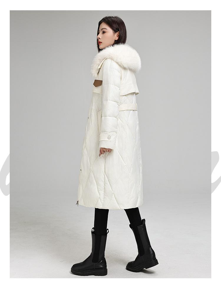 Stor størrelse Høst og vinter damefrakk ensfarget pelskrage midje slanking mellomlang fortykket vindtett damejakke