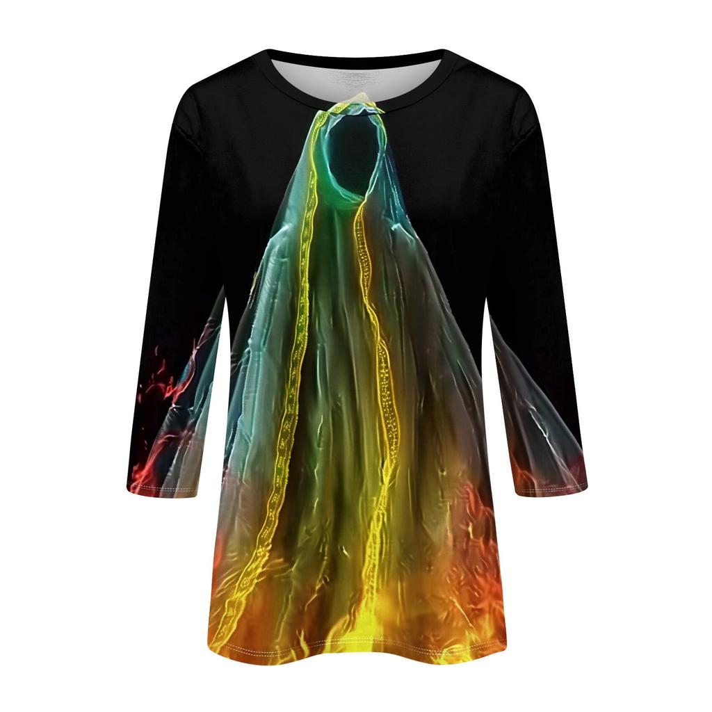 Women's Fashion Casual Three-quarter Sleeve Halloween Printed Round Neck Top