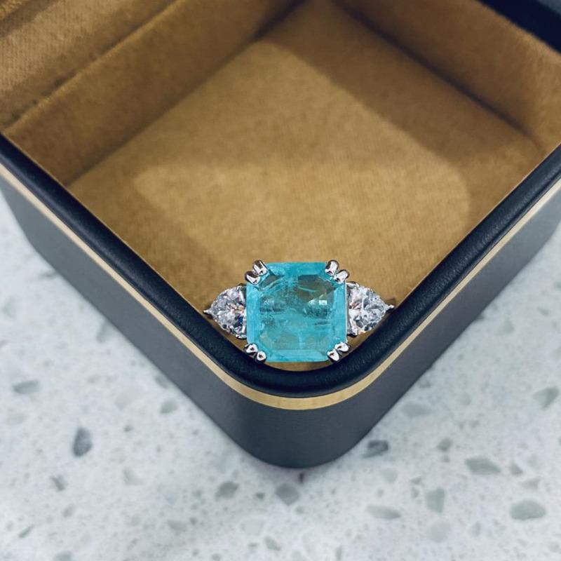 Gica Gema 925 Sterling Silver 10*10mm Paraiba Tourmaline Rings For Women Sparkling High Carbon Diamond Party Fine Jewelry Gifts