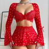 Wide-sleeved Pajamas Printed Mesh Lace Perspective Sex Underwear Nightdress Suit Women