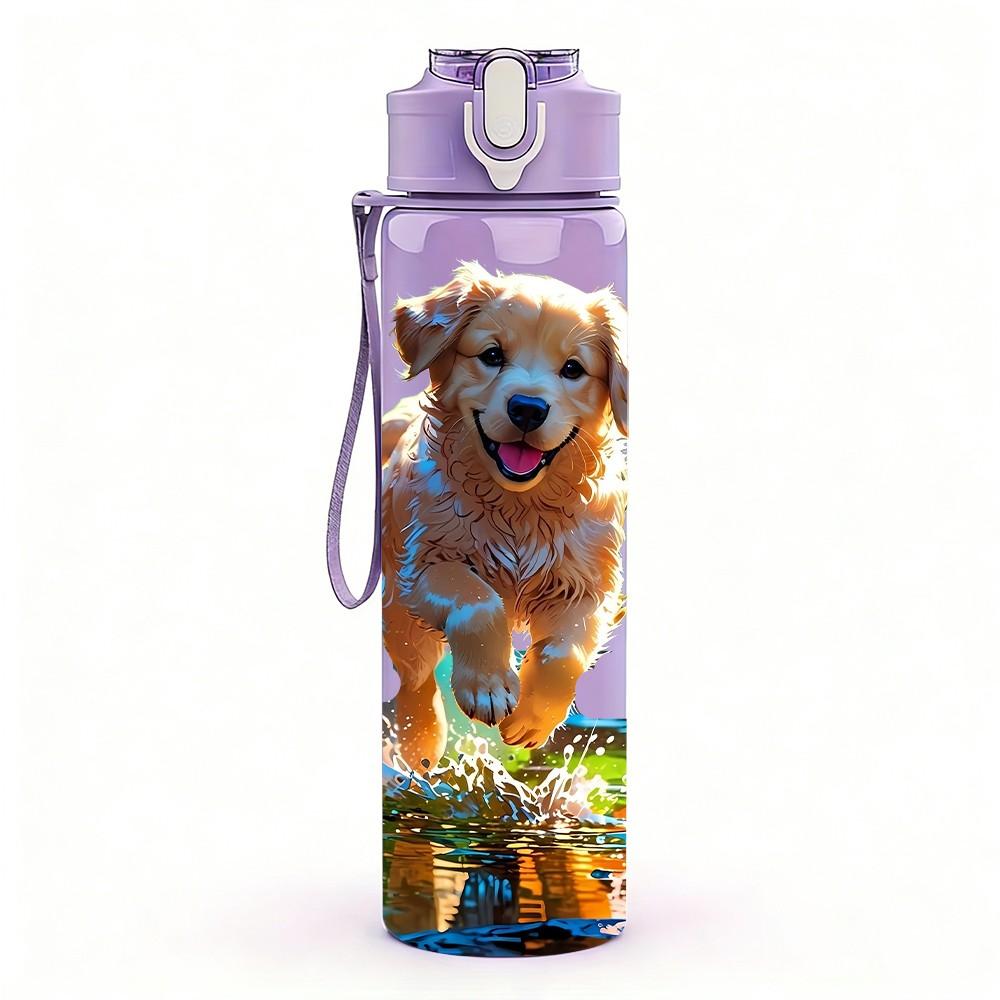 1PC Golden Retriever Dog Outdoor Print 750ml Color Plastic Sports Water Bottle Leakproof Flip Straw Lid Suitable for Sports Office Home Use