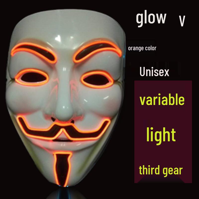 V-Shaped Luminous Halloween Mask for Adults - EL Fluorescent Party Props