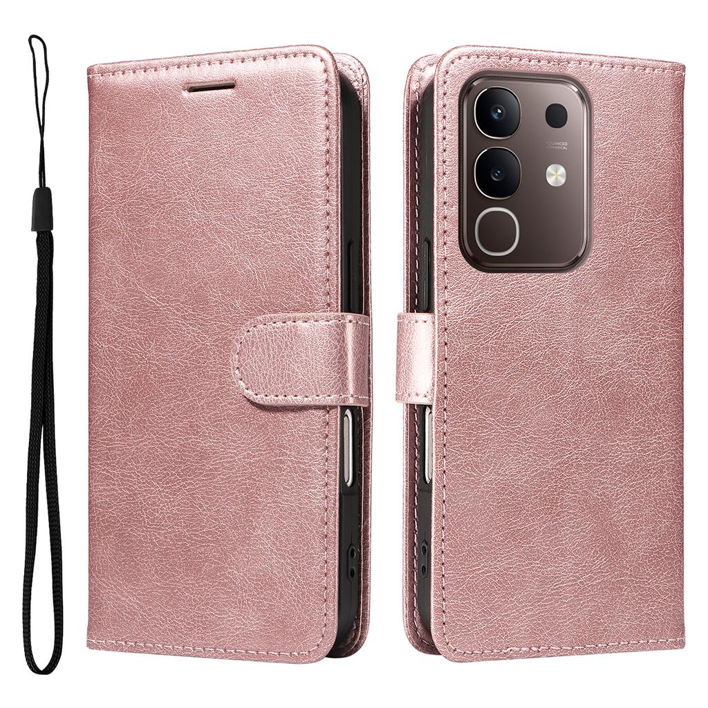 For vivo Y29 4G/vivo T4x 5G/vivo Y300t 5G Leather Wallet Case with Strap Solid Color Phone Stand Cover