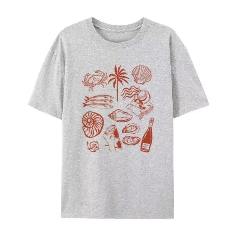Summer Ocean Coastal Graphic Tees Trendy Retro Aesthetic La Dolce Vita T Shirt Cute Oyster Wine Shirt Beach Vacation Women Tops
