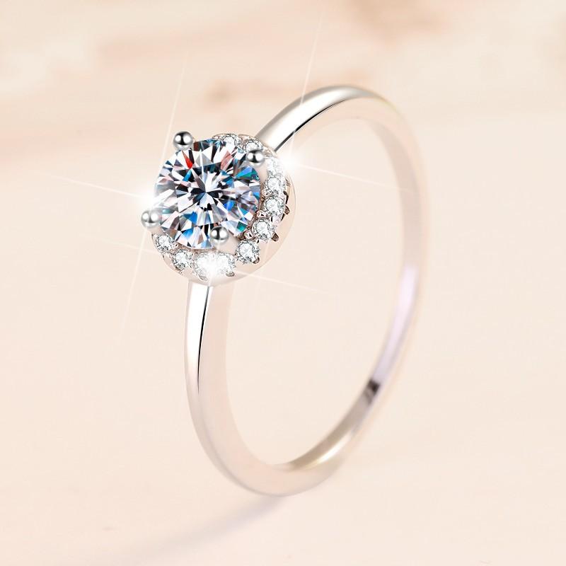 D Farbe 0,5 ct Moissanit Diamantring 925 Sterling Silber Damenring Ring Ins Verlobungsdiamantring Ehering Geschenk für Freundin
