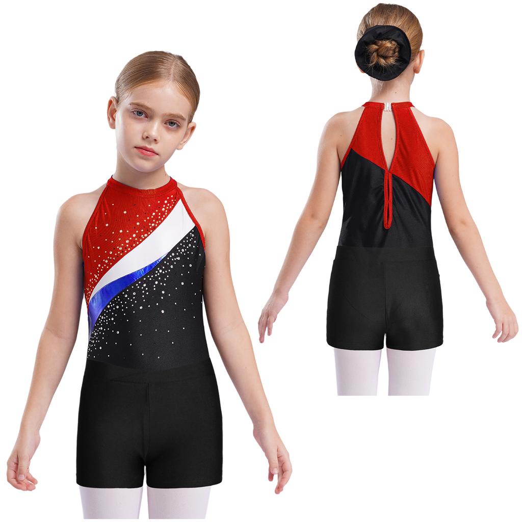 Copii Fete Tricou gimnastică fără mâneci Ballet Dance Biketard cu pantaloni scurți Set banda de păr Costume de dans Costum de baie Costum de baie