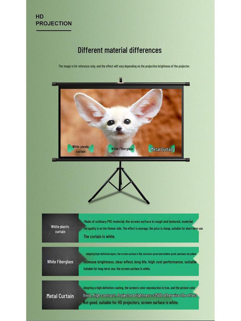 Home Floor-Standing Outdoor Projector Screen with Adjustable Bracket Pole