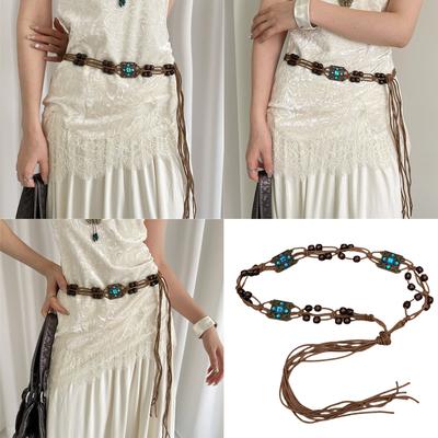 Ethnic Waist Rope Belt Wax Rope Belt Women Bohemian Tassels Waist Rope Decorative Waist Chain For Travel Music Festival