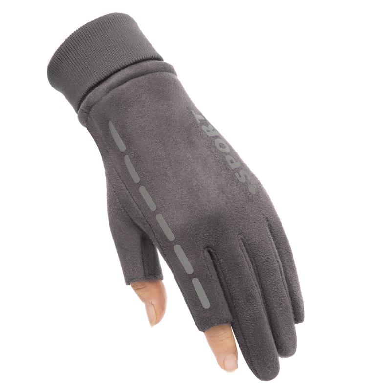 Unisex Suede Fleece-Lined Fingerless Gloves