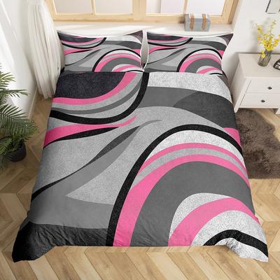 Homewish Grau Rosa Abstrakt Ombre Bettbezug Set, Quadrat Kreis Geometrie Bettwäsche Set, Teenager Kind Erwachsener Bett Set