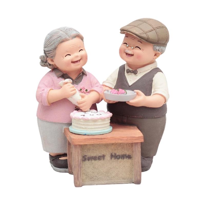 Sweet Loving Old Couple Figurine Resins Decoration for Wedding Anniversary Gift