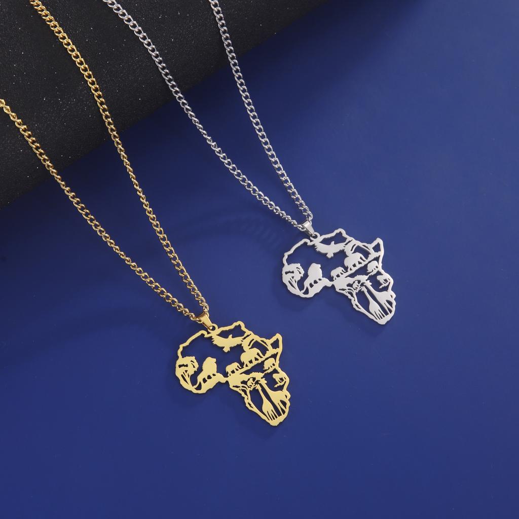 Myshape Tierkarte Löwe Giraffe Elefant Anhänger Edelstahl Halskette Mode für Herren und Jungen Ethnischer Schmuck Geschenk