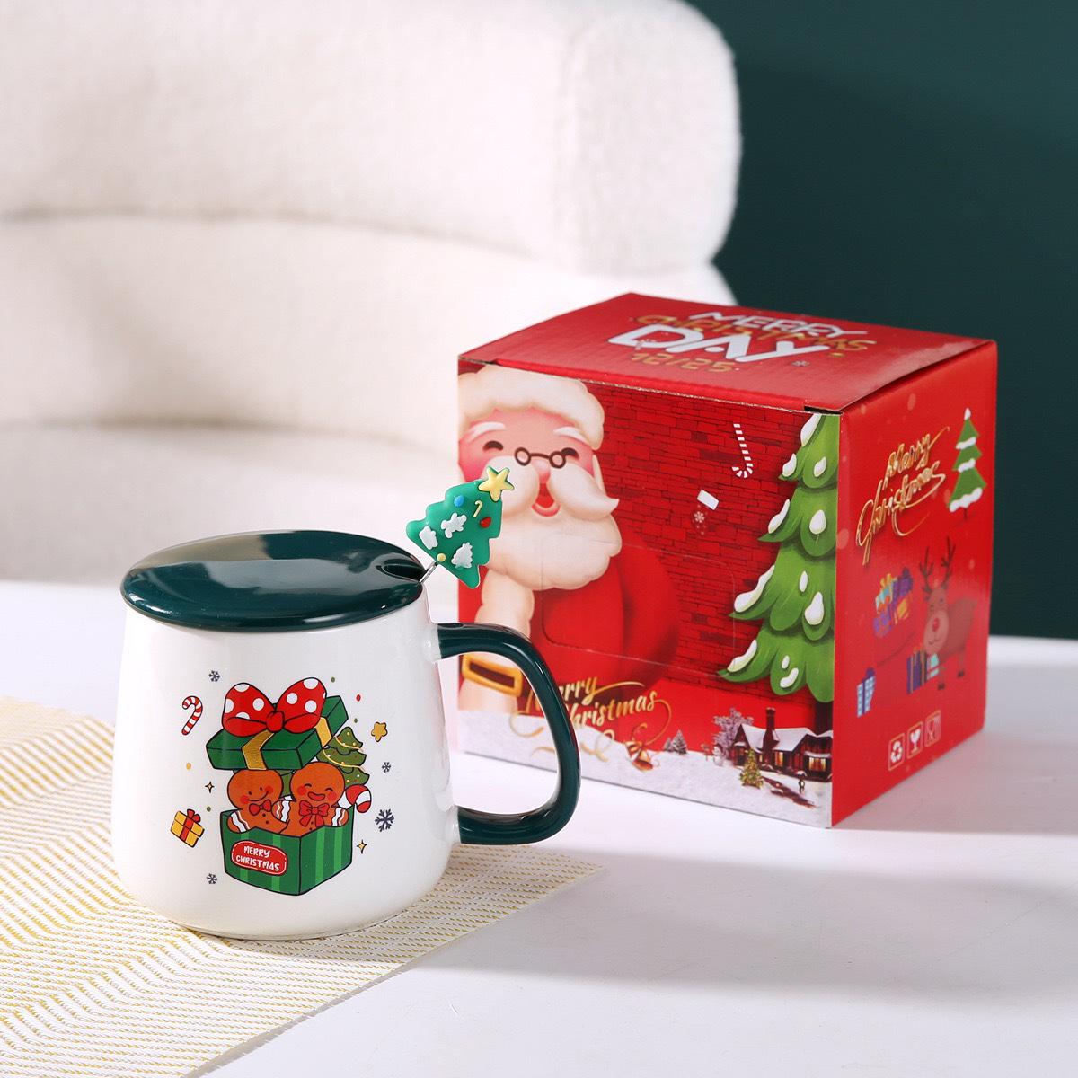 Creative Christmas Ceramic Mug Set: Cartoon Santa Claus Design, Perfect Gift 301-400ml