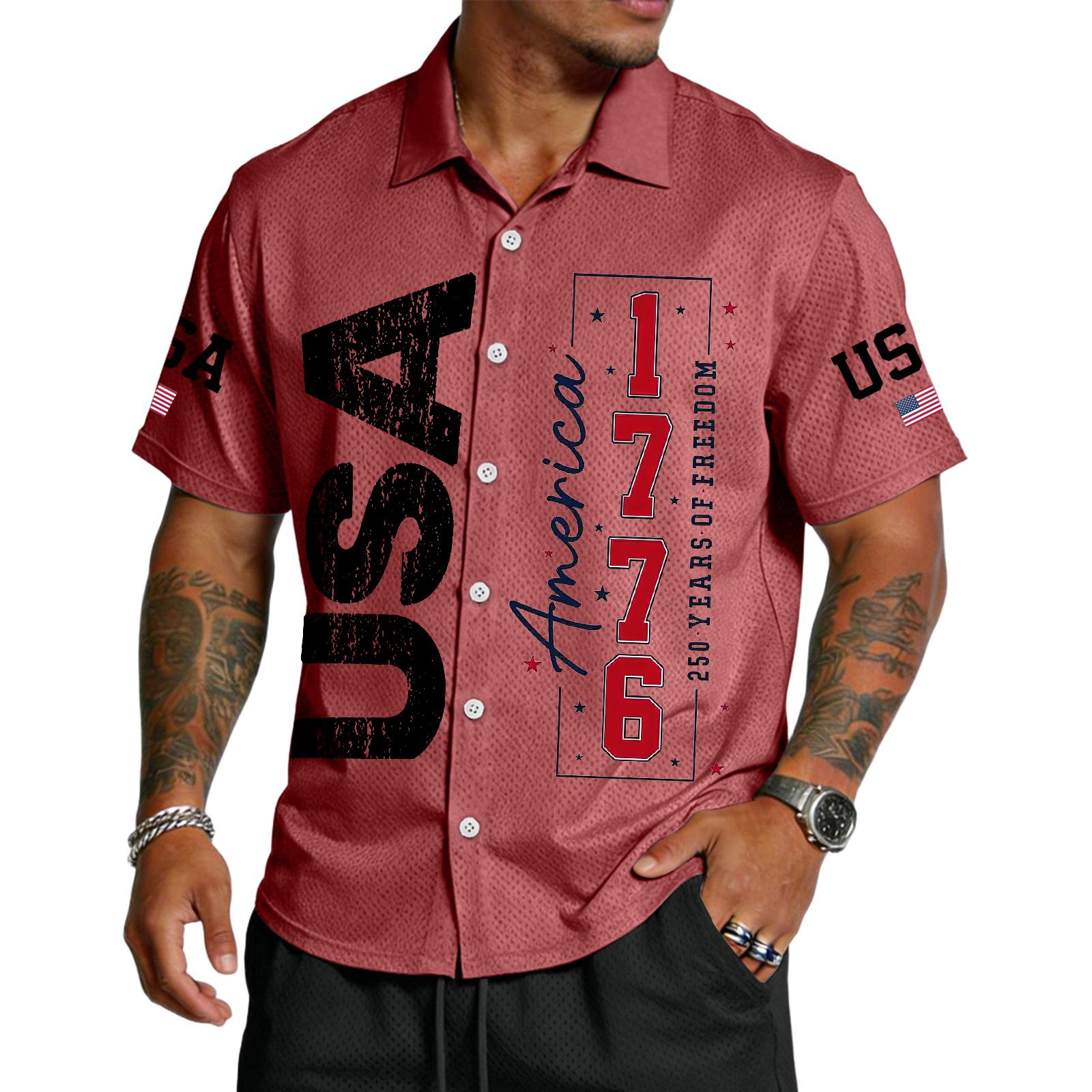 

Men s Casual Lapel Light Breathable Short Sleeve Shirt XXXL червоний