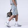 New Summer Light-colored Denim Shorts Men's Slim Straight Mid-tie Ripped Five-point Pants