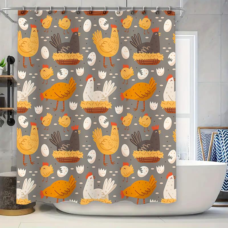 

Cute Chicken Cartoon Print Shower Curtain For Bathroom Decor Waterproof Fabric Home Decoration (Grey) W60H190(CM)-1 Pcs