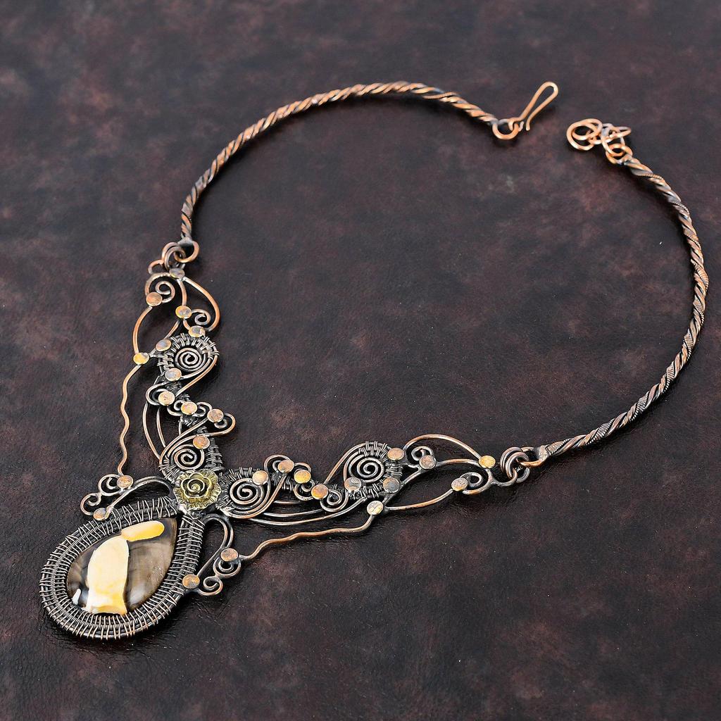 Peanut Wood Jasper Necklace Copper Wire Wrapped Gemstone Necklace Adjustable Necklace Copper Jewelry Handmade Necklace Wire Jewelry For Gift
