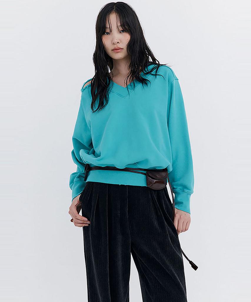 WNDERKAMMER Damage V-Neck Sweatshirt_Mint