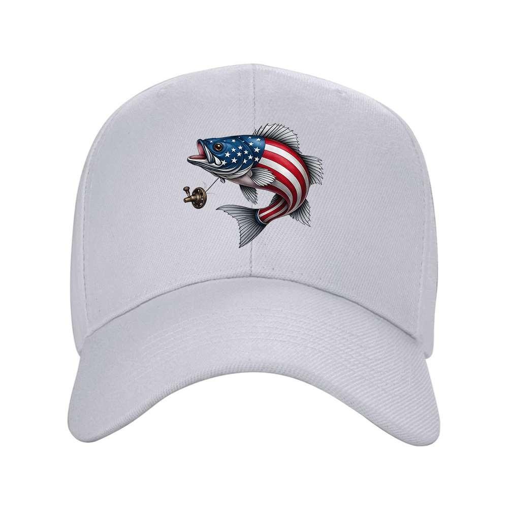 Flag Fish Fishing Reel Baseball Cap Adjustable Solid Color Outdoor Travel Hat