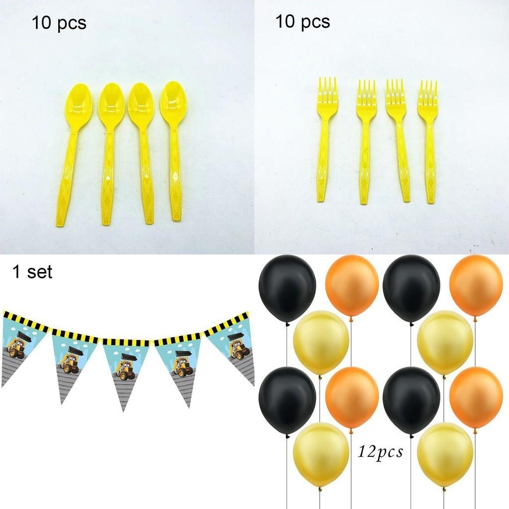 Colorful Excavator Birthday Party Supplies With Fun Tableware For Kids Celebration