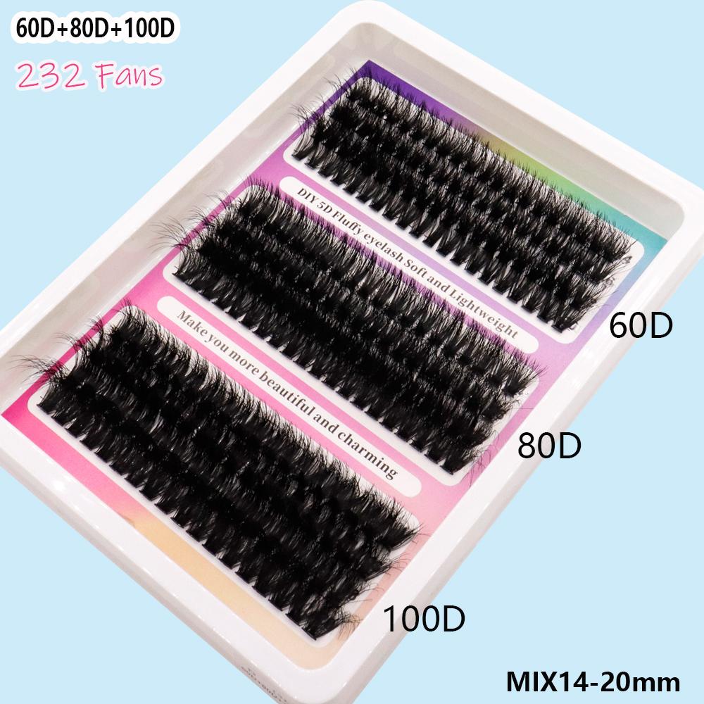 12 Rows of 3D Segmented Hairs 60D+80D+100D Black Fluffy Tufted False Eyelashes CC\D\DD Eyelashes Grafted At Home.
