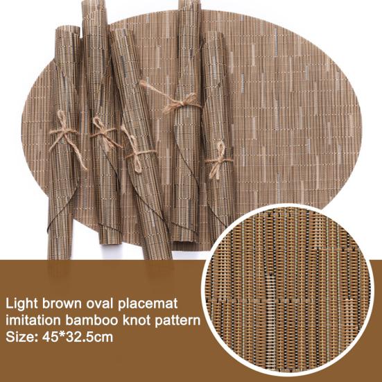 2Pcs Bamboo Pattern Placemat Oval Anti-scald Heat-Resistant Non-slip Waterproof Heat Insulation PVC Dishwasher Safe Dining Table Decoration