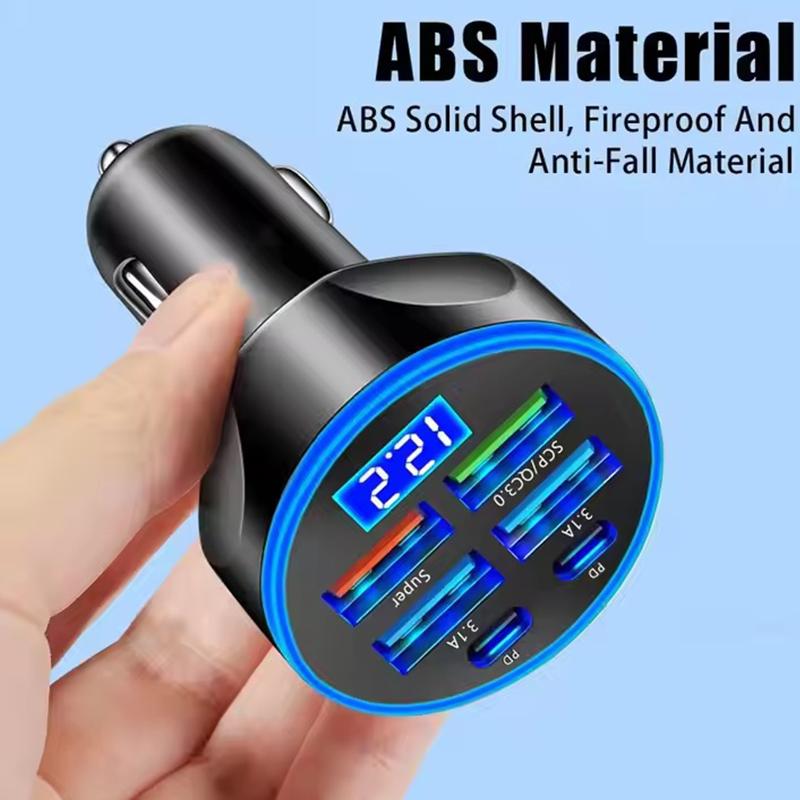6 in 1 Super Fast Charge Multi Port USB C Car Charger Adapter with Voltmeter for iPhone Samsung Android Phone New Products 2026