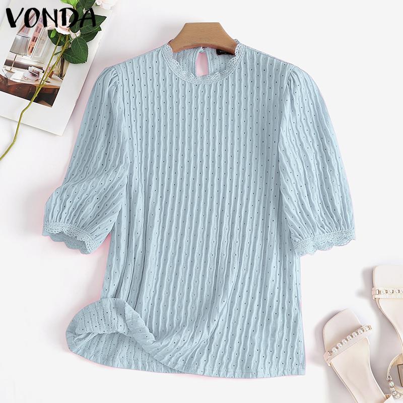 

Летние женские однотонные топы VONDA с ​​короткими рукавами и вырезами